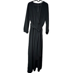 Halogen Black Women's Longsleeve Belted Jumpsuit Size M V-Neck Pockets